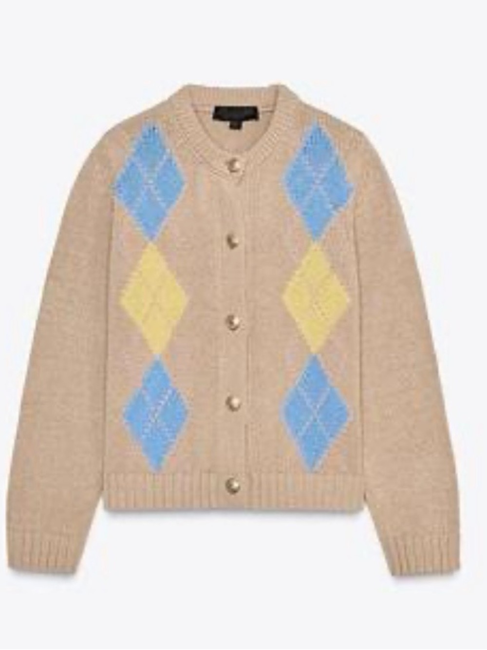 NWT ZARA ARGYLE SWEATER BEIGE CARDIGAN L